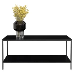 Vita TV-Bænk - TV-bord med sort ramme og to sorte hylder 100x36x45 cm