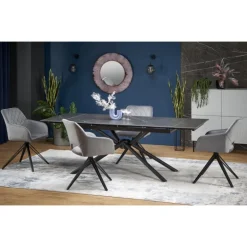 VITORINO Spisebord med udtræk, - bordplade - Sort marmor, ben - Sort