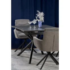 VITORINO Spisebord med udtræk, - bordplade - Sort marmor, ben - Sort