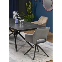 VITORINO Spisebord med udtræk, - bordplade - Sort marmor, ben - Sort