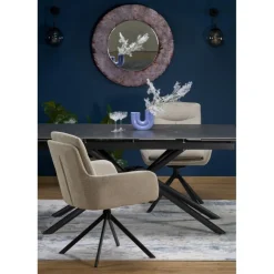 VITORINO Spisebord med udtræk, - bordplade - Sort marmor, ben - Sort