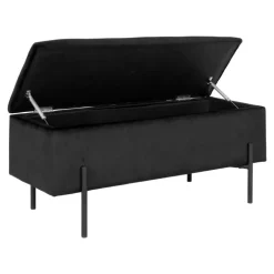 Watford Bænk - Bænk i sort velour m. opbevaring HN1207