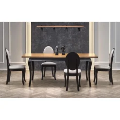 WINDSOR Spisebord med udtræk, - mørk eg/Sort